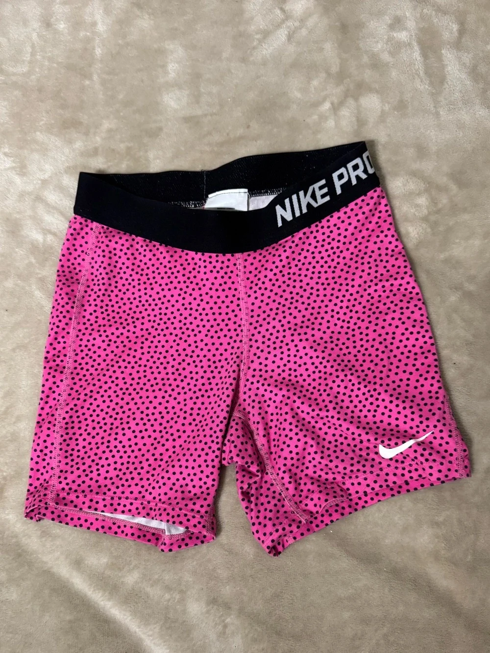 Nike Pro Girls Pink and Black Dotted Athletic Shorts